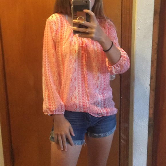 Maurices Tops - Pink and white tribal print blouse